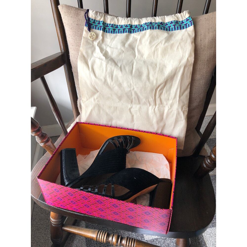 Tory Burch Mule Black Suede & Patent Leather Block Heel Sandals Size 10 NIB - Picture 8 of 10